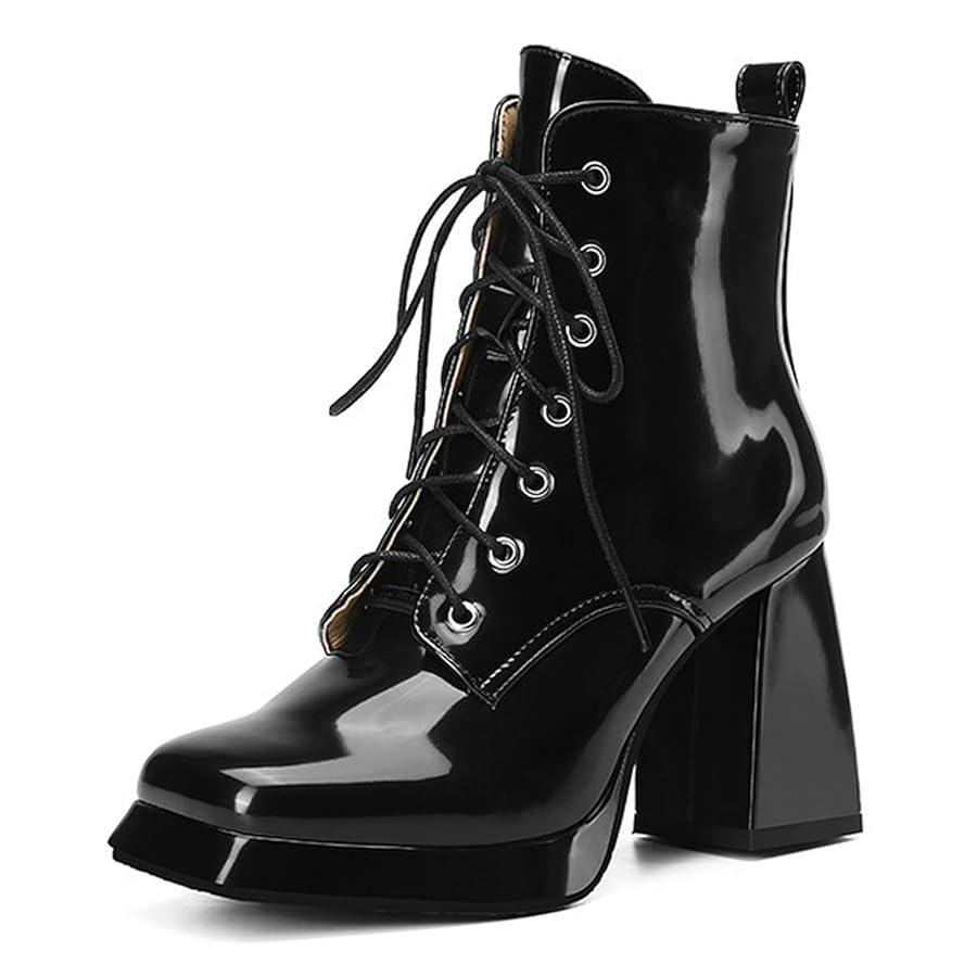 Amazon.com | Lossarye Women's Lace-up Square Toe Chunky